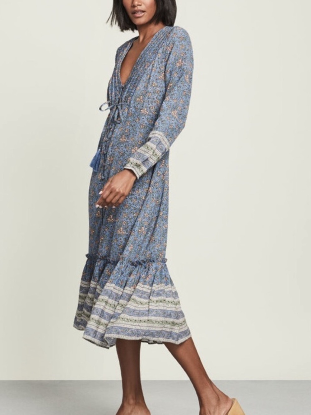 Veronica Beard Blue Floral Tie-Front Midi Dress